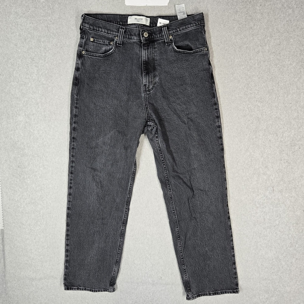 Hollister Men Jeans 33X32 Gray Denim Pants Baggy Grunge 28" Inseam Stretch